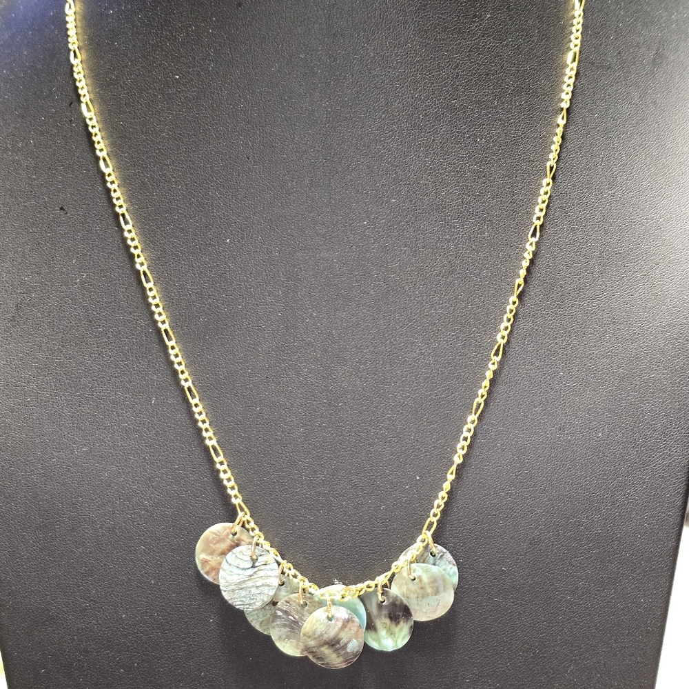 Abalone Disc on Figaro Link Gold Tone Necklace Lot 8